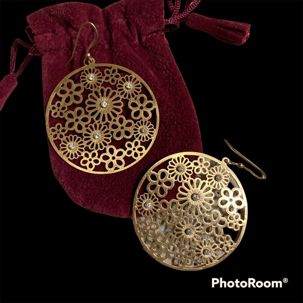 Brand new, gold tone medallion earrings